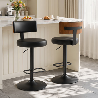 Sonja 25-33" Adjustable Height Bar Stool Upholstered Counter Stool With 360° Swivel Seat And Curved Backrest