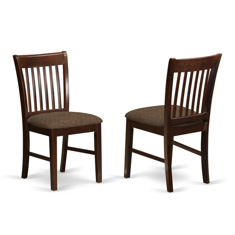 Norfolk Dinette Chairs - Linen Fabric Upholstered Wooden Chairs, Set of 2, Mahogany, Mocha, Mahogany