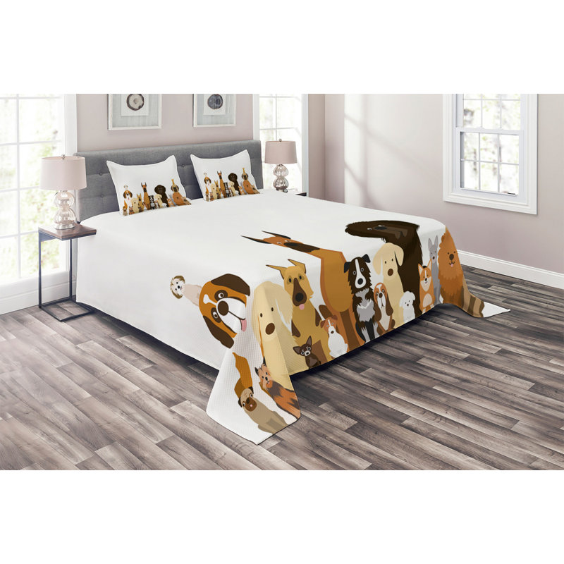 Dog Polyester Coverlet, King Bedspread + 2 Shams