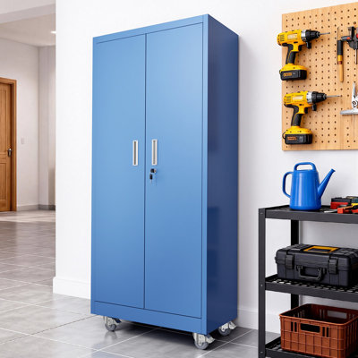 Armoire à outils en acier bleu avec roulettes