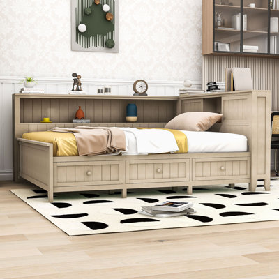 Wood Daybed with Storage Shelves and Three Drawers