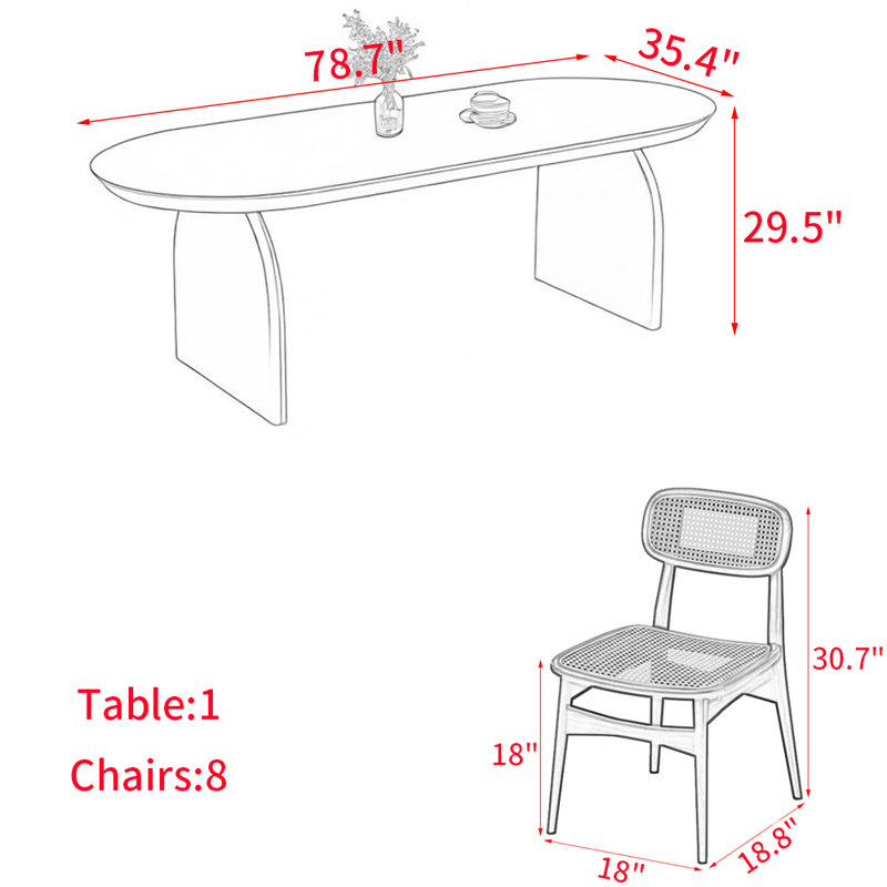 Ensemble de table de salle à manger moderne en bois massif ovale