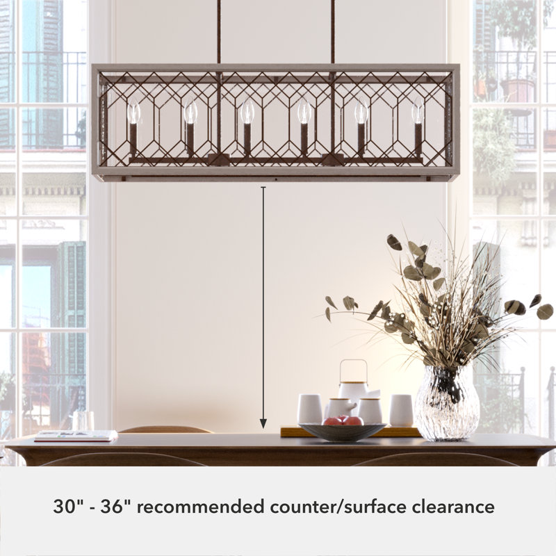 Chevron 6 Light Linear Rectangle Chandelier, Textured Rust