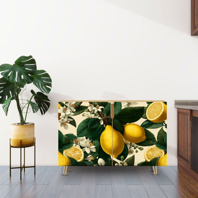 Buffet avec rangement et branches de citron avec 2 portes pour le salon et la cuisine