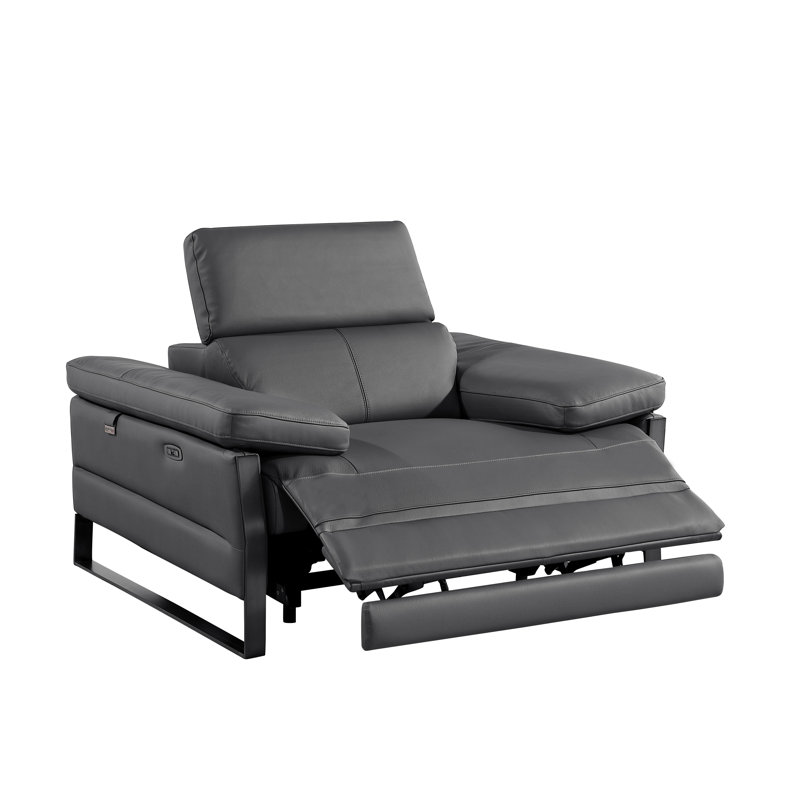Top Grain Italian Leather Power Reclining Arm Chair with Power Headrests, Dark Gray