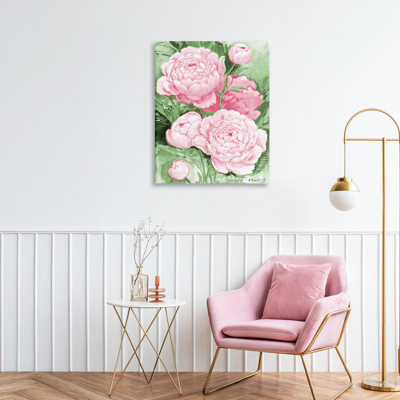 Toile rose avec impressions de pivoines, conception de Paul Brent, H 20 po x l 16 po
