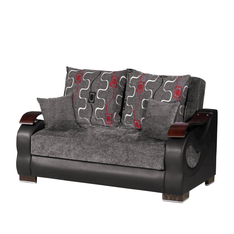 Causeuse convertible rembourrée avec rangement, fauteuils pour chambre à coucher avec coussins, Gris