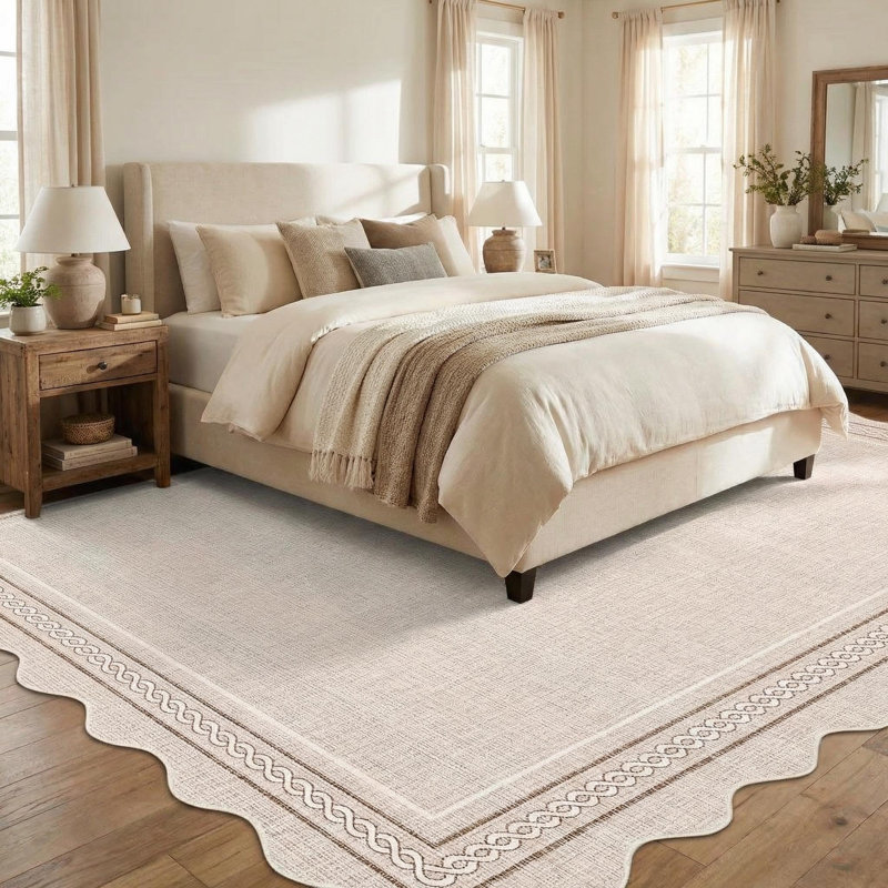 Geometric Machine Printed Area Rug, Rectangle 160 x 230 cm, Beige