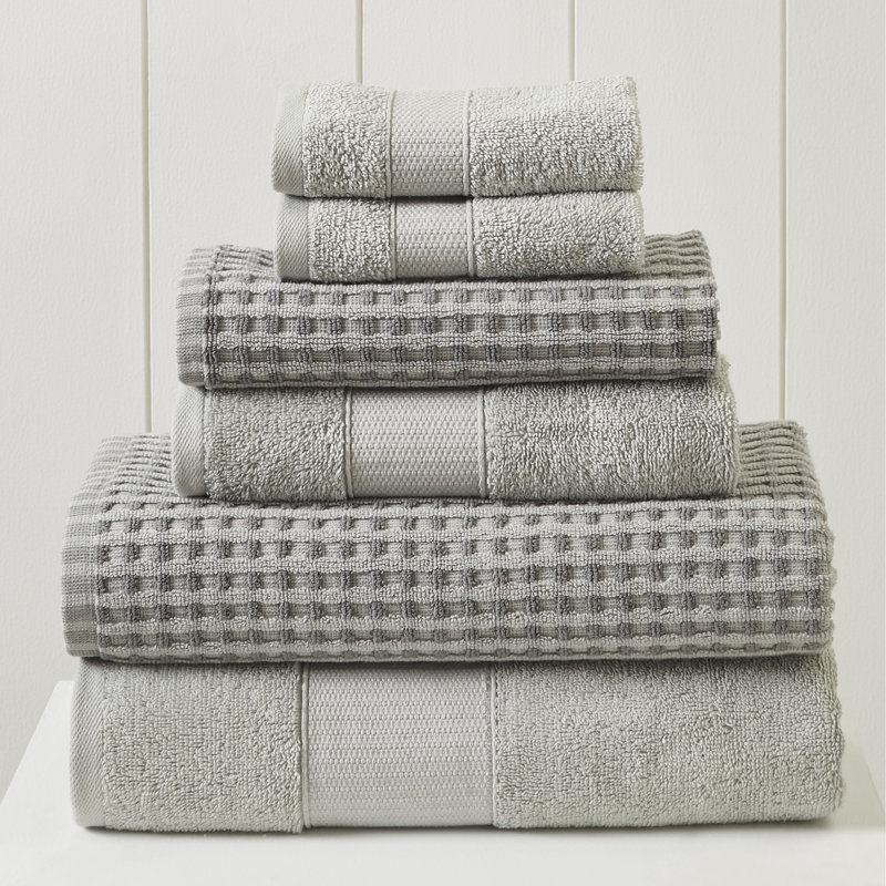 Ensemble de serviettes modernes 100% coton peigné jacquard en fils peignés Drucilla Modern, Argent