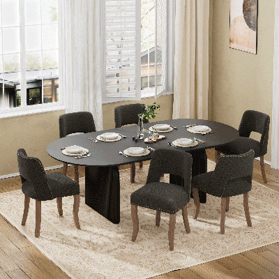 Ensemble de table de salle à manger moderne 70 po et chaises 4/6 en tissu, style industriel pour 6 à 8 personnes, salle à manger, cuisine