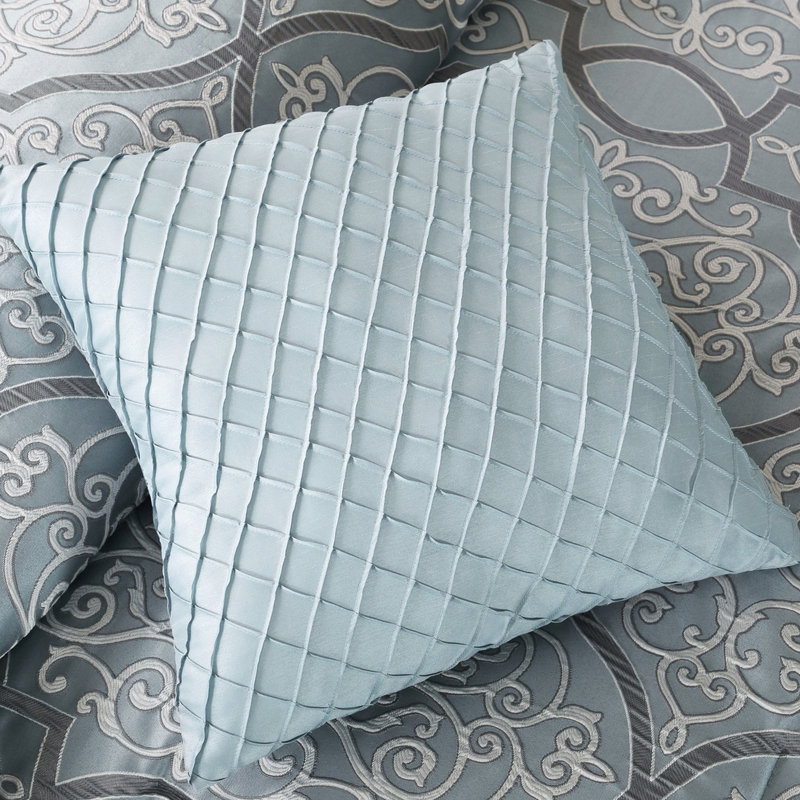 Édredon 12 pièces pour très grand lit - Draps en coton bleu et motifs géométriques en couleur avec jupe de coussins décoratifs