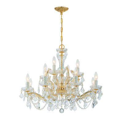 Lustre classique / traditionnel à 12 lumières de style bougie avec détails en cristal Weekes