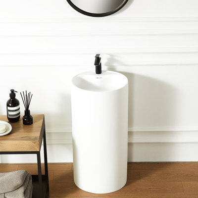 Lavabo de salle de bain à piédestal à surface solide 66S - 08 avec style contemporain, 17,25 po de largeur, 34,46 po de hauteur, non poreux et nécessitant peu d'entretien, convenant aux salles de bain d'hôtel Modern Luxury Basin 08, blanc mat