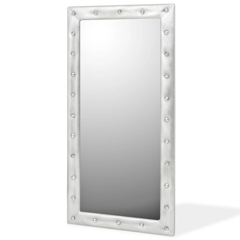 Ortega Faux Leather Flat Full Length Mirror, 120cm H X 50cm W, Silver