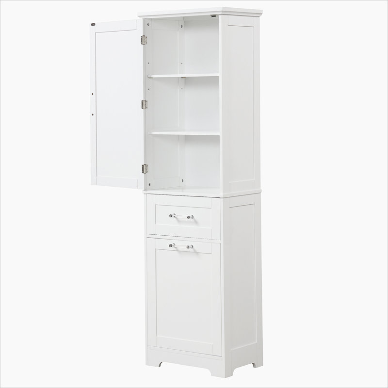 Tall Bathroom Storage Cabinet, Storage Cabinet With Different Size Drawers And Adjustable Shelf