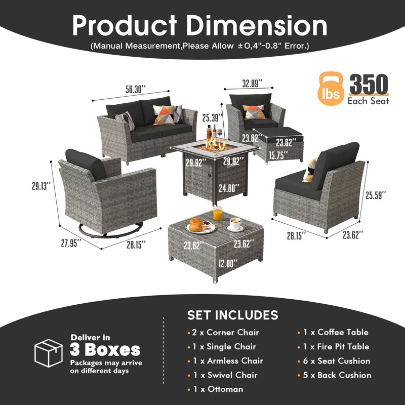 Klohe Outdoor Seating Group with Cushions, Black, Yes
