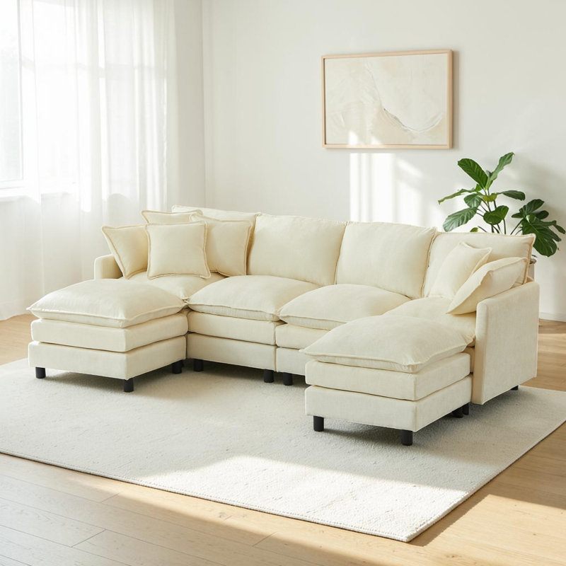 Canapé modulaire rembourré en U en chenille l 106 po Brooklington avec coussins en mousse compressée et repose-pieds mobile Brooklington