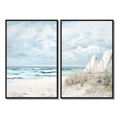 Plage, paysage minimaliste II, art mural plage côtière, 2 panneaux