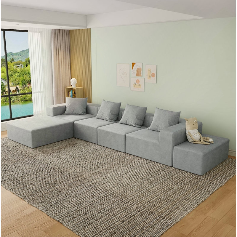 Ensemble de canapé modulaire convertible en microfibre gris, confortable et polyvalent pour les espaces de vie modernes