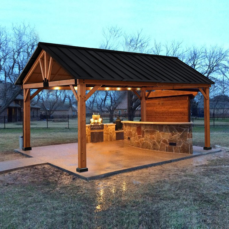 Large Natural Wood and Steel Outdoor Patio Gazebo