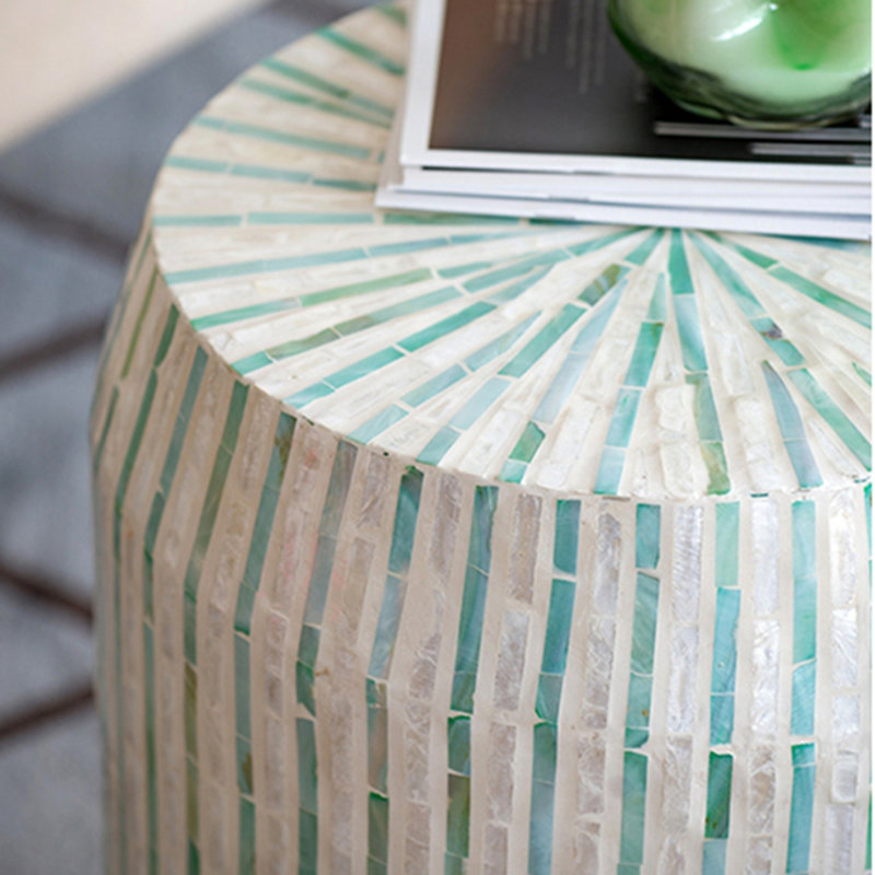 Tabouret d'appoint cylindrique crème et vert