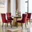 Chaises de salle à manger contemporaines rouge et rouge à anneaux avec tête de lion de style Mid-Century, revêtues de velours, pieds en bois d'hévéa massif, structure double élastique, support de dossier haut en bois doré confortable