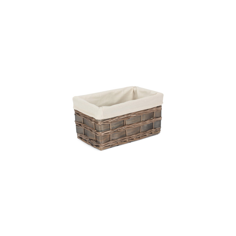 Wicker Lined Scandi Style Storage Basket, Grey Scandi/White, 17cm H x 33cm W x 20cm D