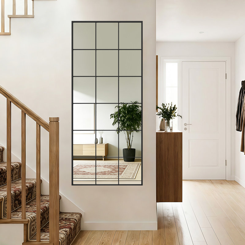 69" H X 30" W Rectangular Metal Accent Mirror Window Pane Floor Length Mirror Vanity Mirror for Bathroom Entryway Living Room