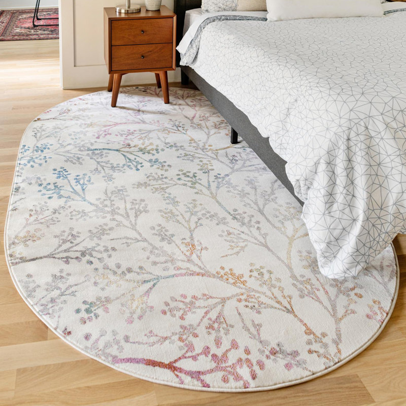 Adelin Floral Green/Purple/White Area Rug, Round 4'1"