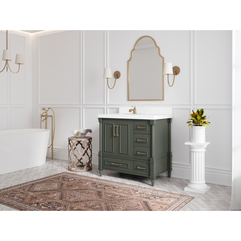 Pewter Green 36" Single Bathroom Vanity with Calacatta Quartz Top