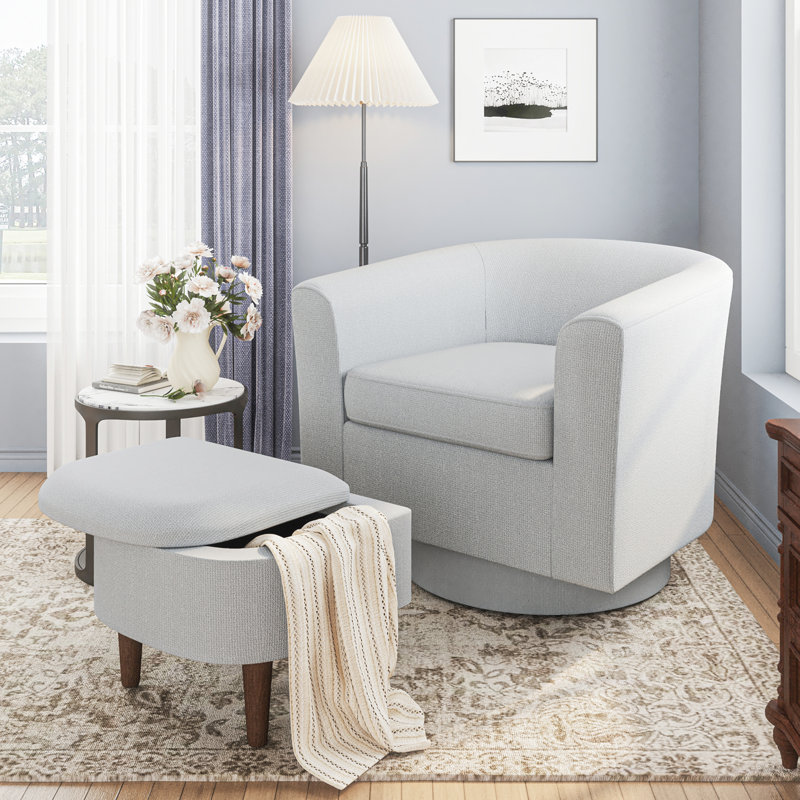 Fauteuil demi-tonneau pivotant avec repose-pieds, Beige