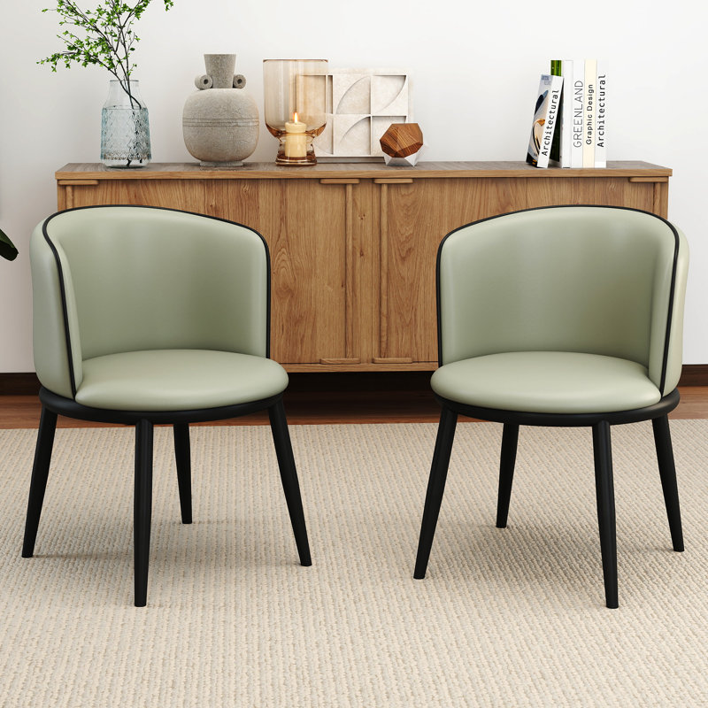 Dining Chair Set of 2, 28.7"H, Leather Upholstered Side Chairs, Nappa Leather with Carbon Steel Frame