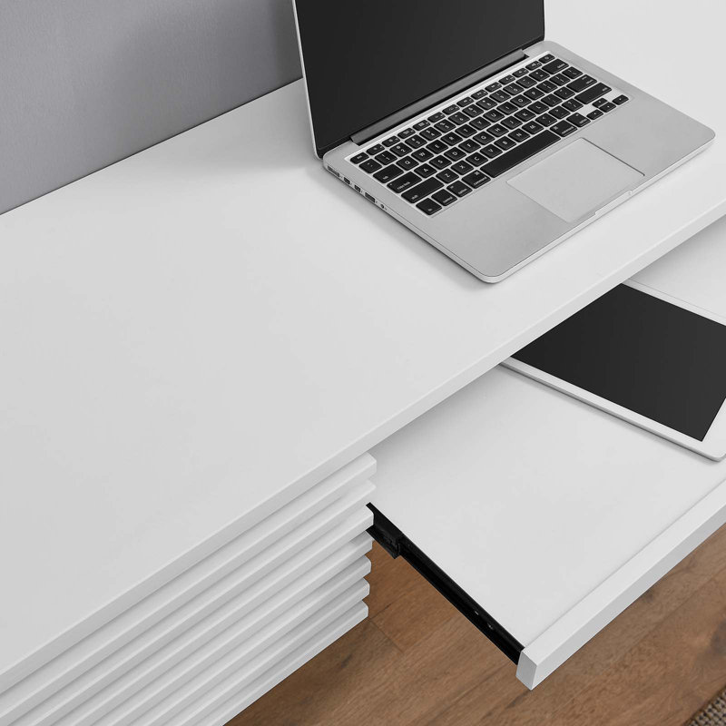 White Wall Mounted Wood Computer Desk with Drawer and Keyboard Tray