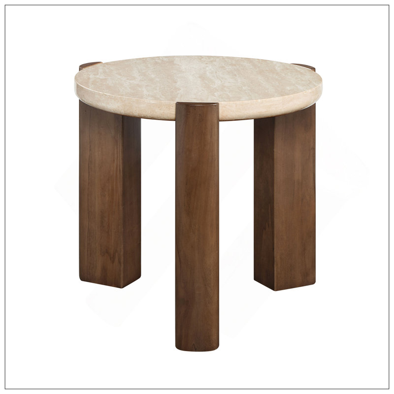 Plateau en travertin et table de bout en chêne foncé Leonardo