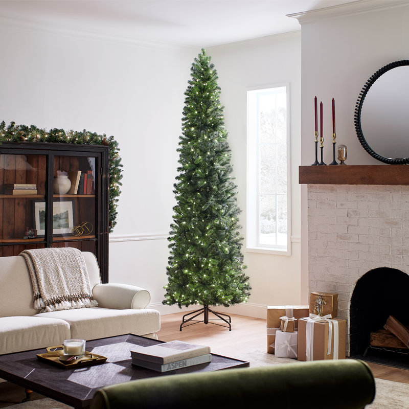 Downswept DouglasFir Pencil Slim Tree with Dual Color LED Lights, 9'