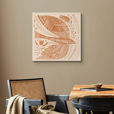 It Is Well With My Soul Canvas Wall Art, Inspirational Folk Style Framed Art Print for Boho Living Room or Mindful Entryway Decor