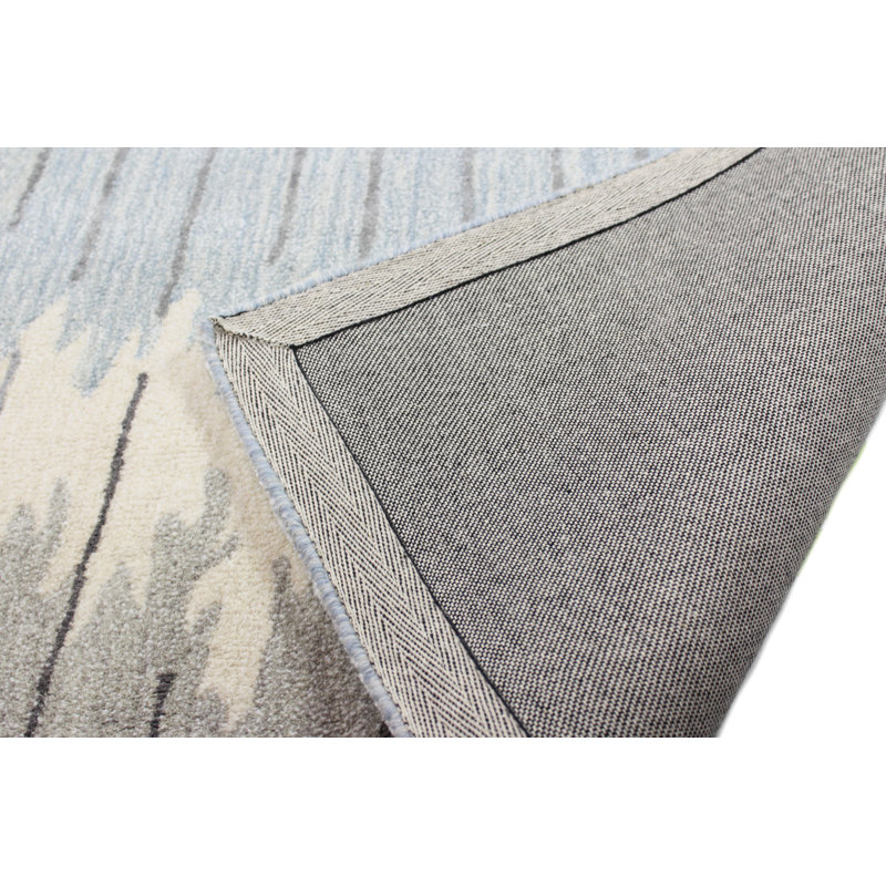 Handmade Blue Wool and Viscose Tufted Runner Rug