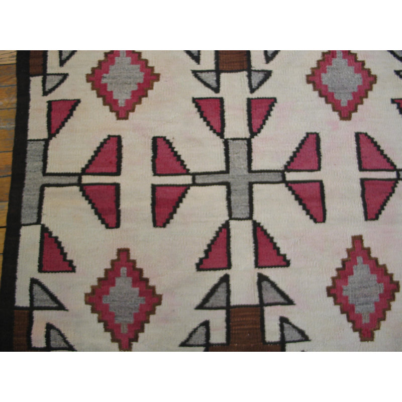 Antique Native American Tribal Geometric Patterned Flat Weave Navajo Area Rug