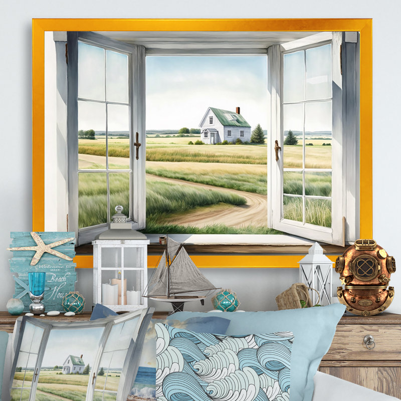 «Window to Landscape Views II», reproduction sur toile, H 24 po x l 32 po x P 1 po, Cadre doré simple
