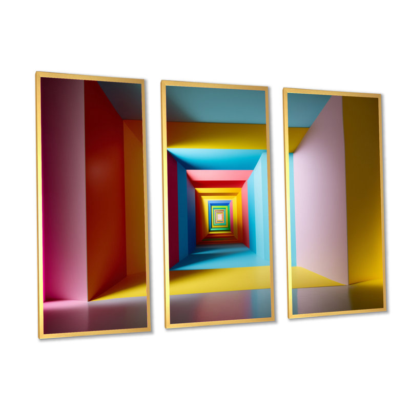 " Pastel Color Rectangular Infinity " 3 - Pieces, Maple Floater Framed, 32" H x 48" W