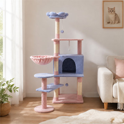 Fabriqué en peluche douce et agréable au toucher, ce grand coussin amovible en forme de fleur est idéal pour accompagner un hamac. Son motif floral bleu rafraîchissant en fait un bel arbre à chat pour la maison.