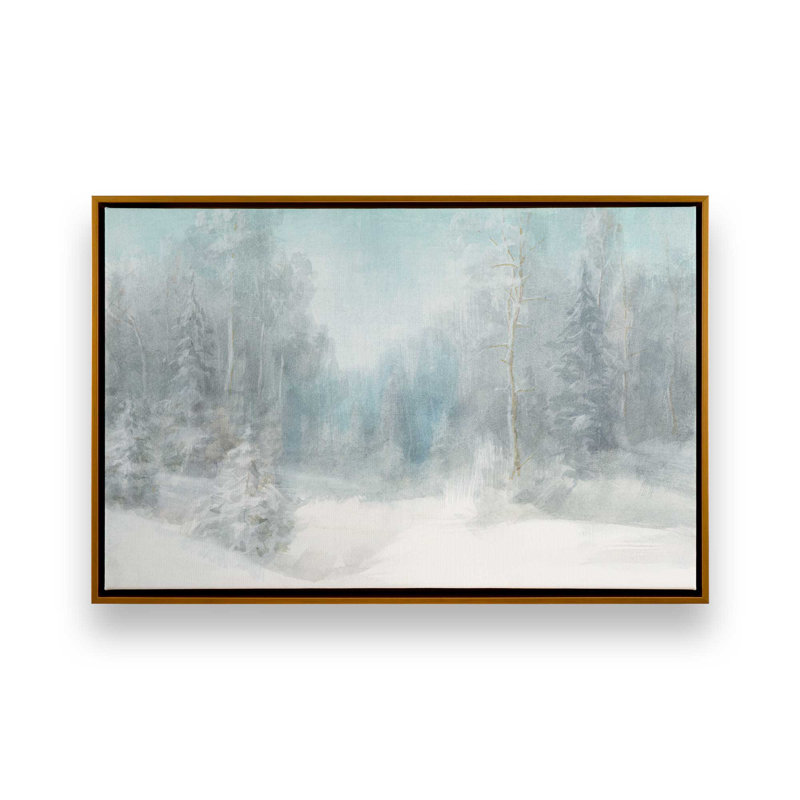 Imprimé sérénité «Snowy Woodland» dans un satin, Cadre doré, H 8,75 po x l 12,75 po x P 1,75 po
