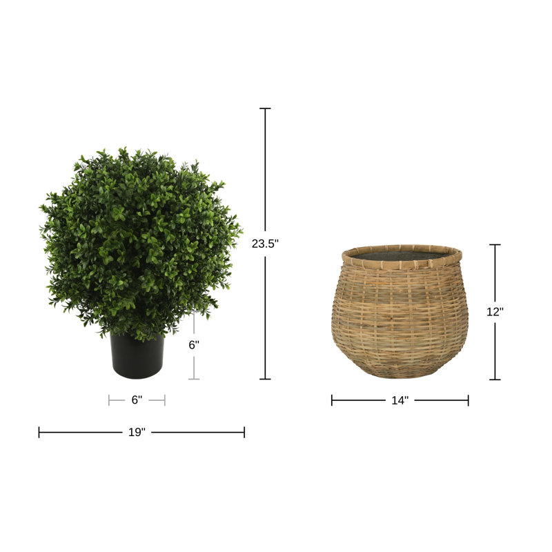 Topiaire de buis d'extérieur certifié UV avec pot de fleurs en bambou