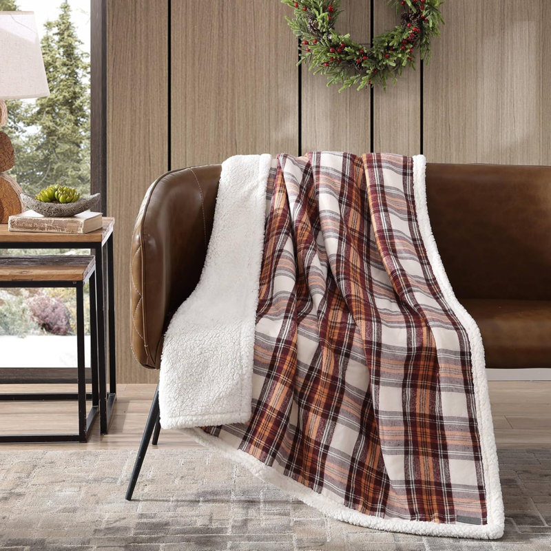 Couverture, sherpa réversible doux et literie en molleton brossé, parfait pour se prélasser, essentiels pour le dortoir (rouge écossais Edgewood)