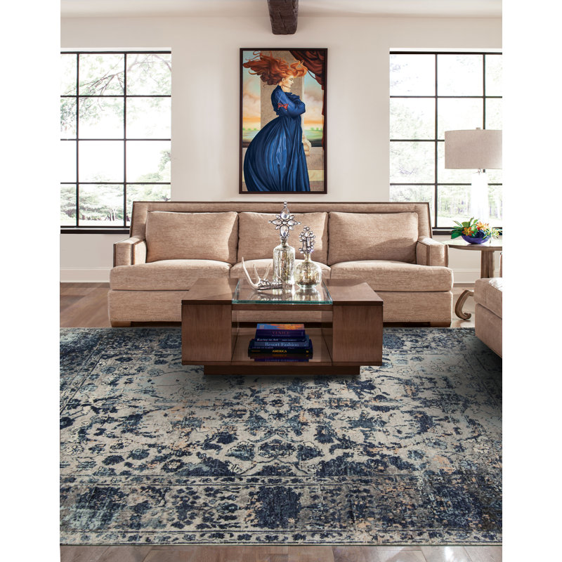Shangri-La Hand Knotted Wool Area Rug in Blue/Gray/Beige, Rectangle 9' x 12'