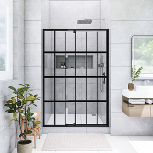 48 In. W X 71 In. H Pivot Framed Shower Door In Matte Black Finish