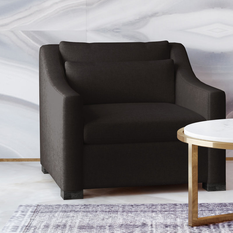 Crosby Upholstered Armchair, Box Weave Linen Chocolate, 32.5" H x 35" W x 38" D, Ebony