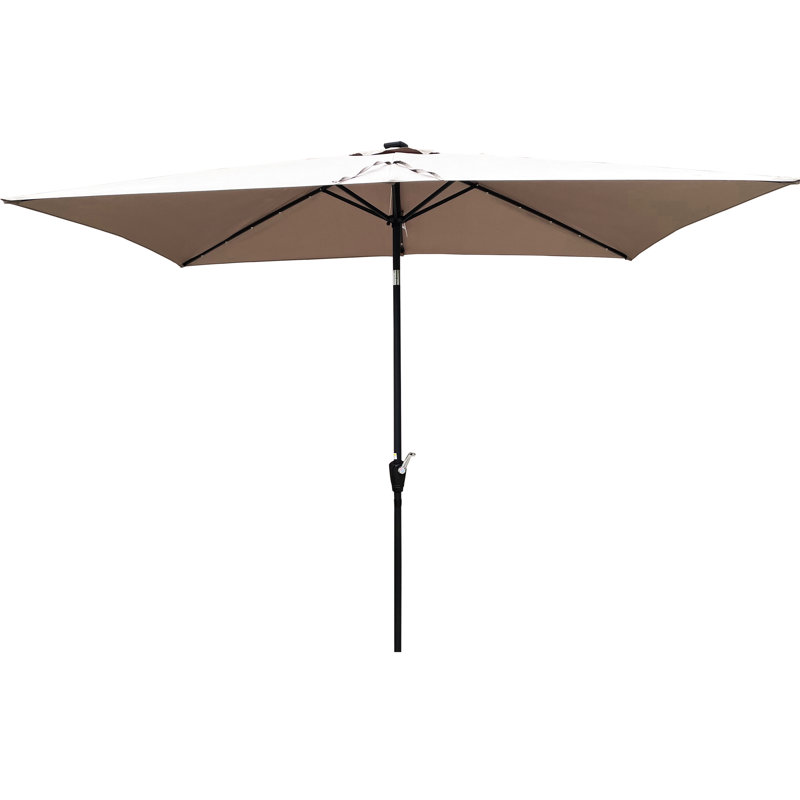 Parasol rectangulaire à énergie solaire 10 x 6,5 pi avec protection à l'eau, avec manivelle et inclinaison pour mât extérieur en acier thermolaqué