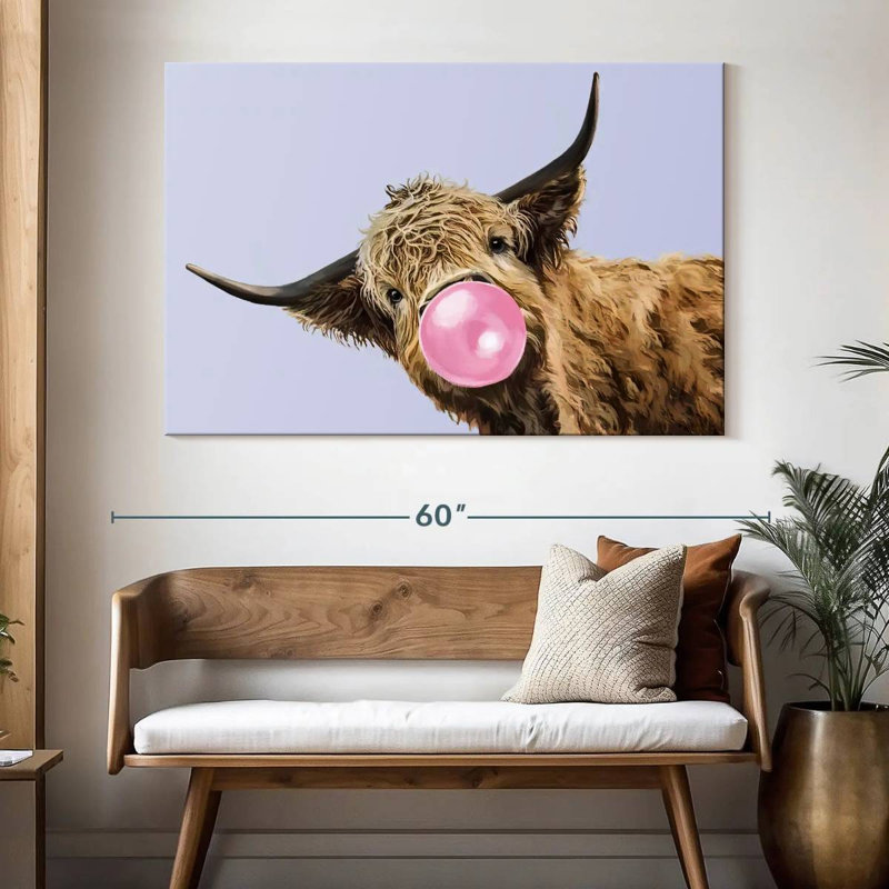 Bubble Gum Highland Cow, H 34 po x l 51 po