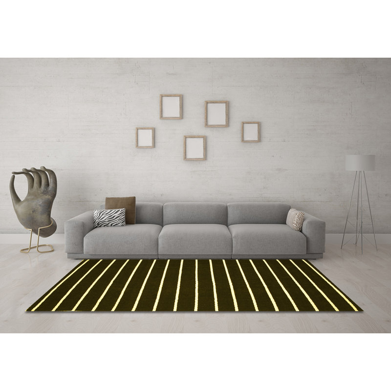 Tapis contemporains jaunes lavables à la machine 77, Rond 3 pi